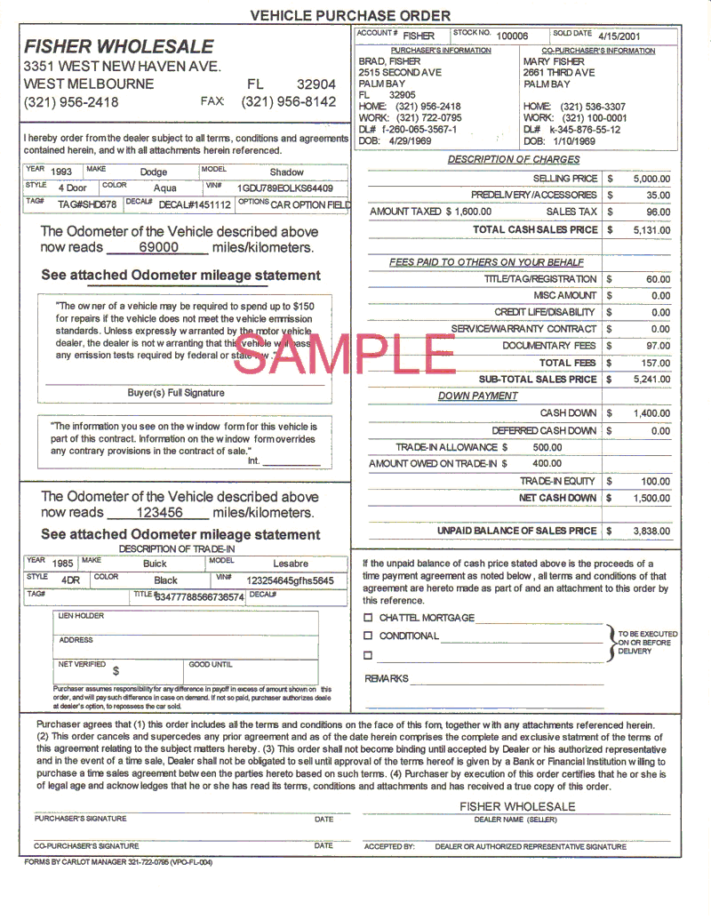 what does a car buyer's order look like